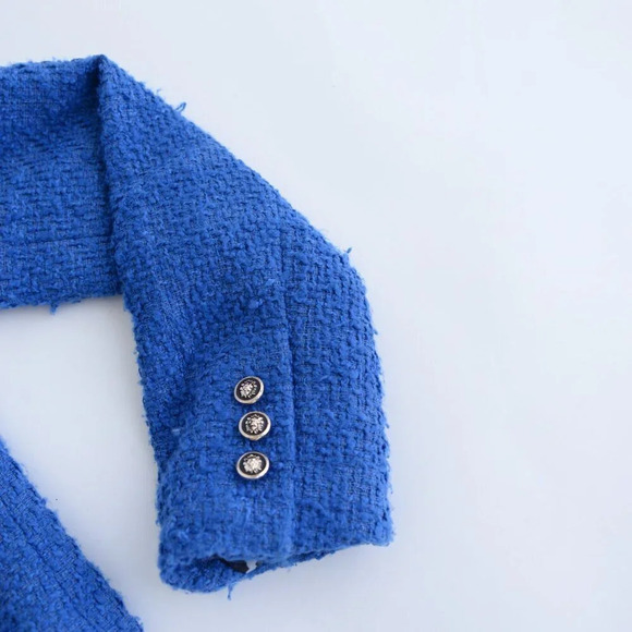 Autres Filles Blue Tweed Three Button Blazer with Flap Pockets Small - Picture 5 of 13